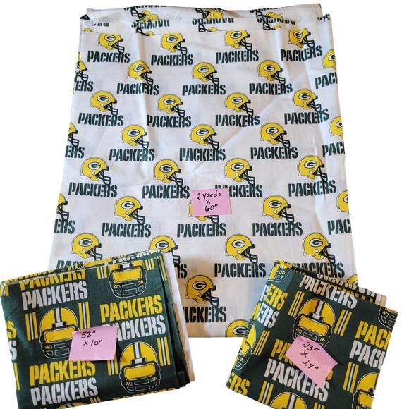 Green Bay Packers Fabric 3 Piece NFL Licensed 1994 Cotton 2yd + Remnants Vintage - Picture 1 of 16